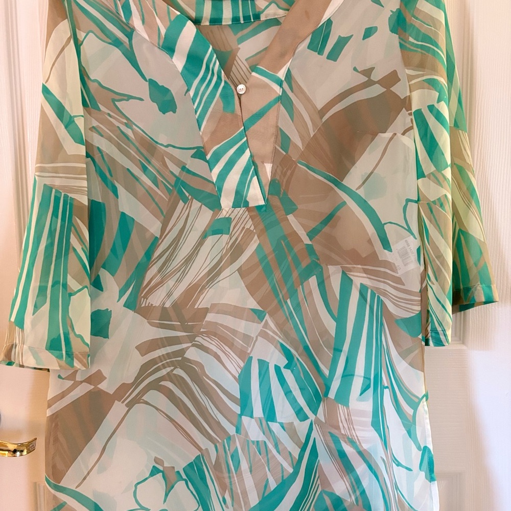 Abstract Green and Tan Blouse